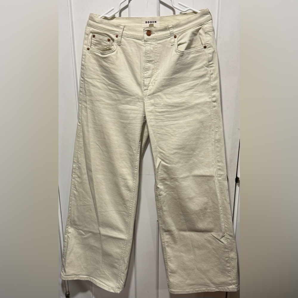 Boden Cream Wide-Leg High-Rise Jeans